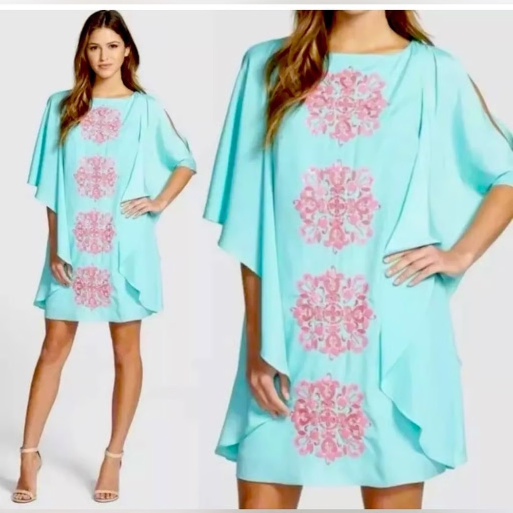 Lilly Pulitzer Marguerite Caftan in Mint with Hot Pink Embroidery and Beading - Picture 1 of 4